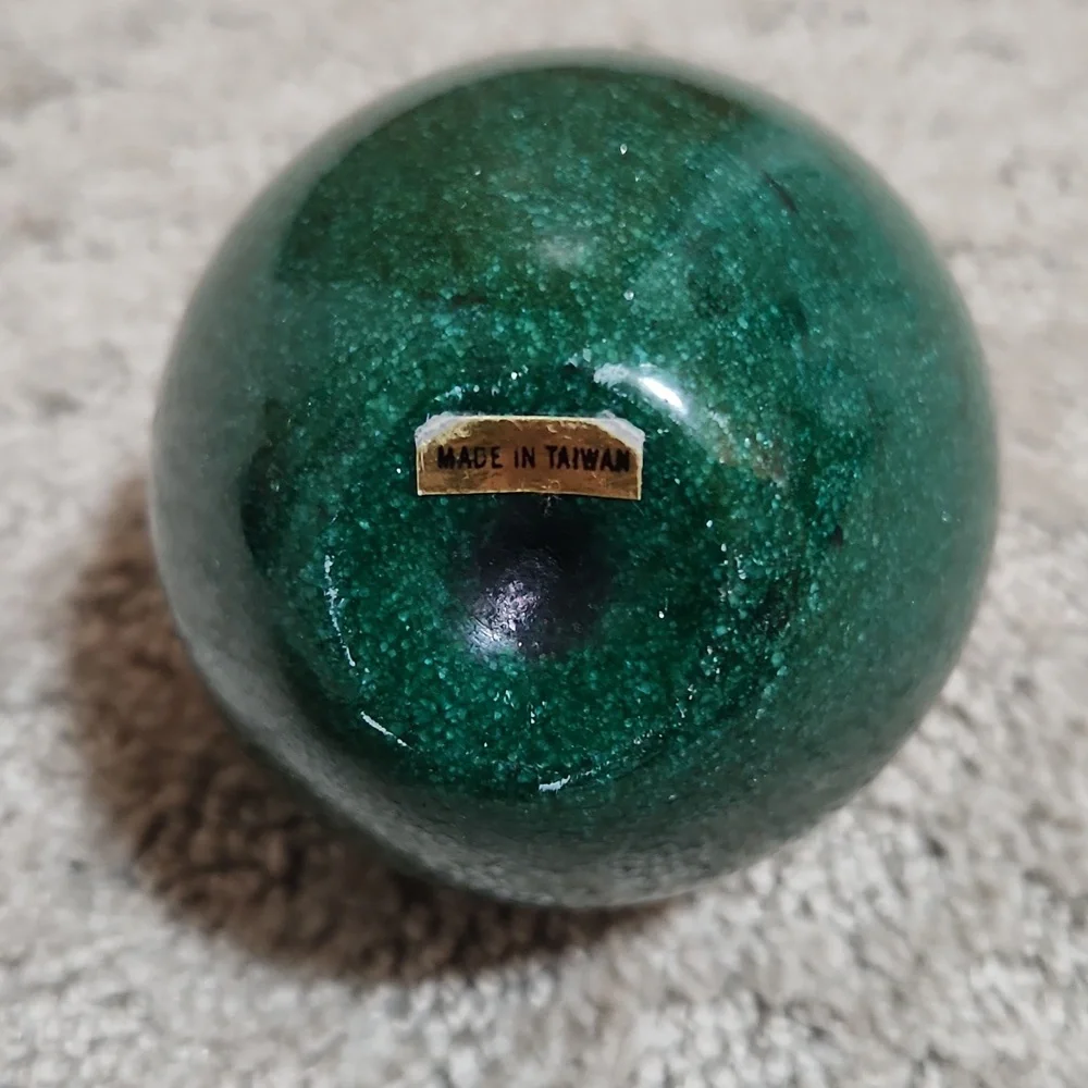 Green Marble Apple Sculpture Paperweight with Golden Brass Leaf